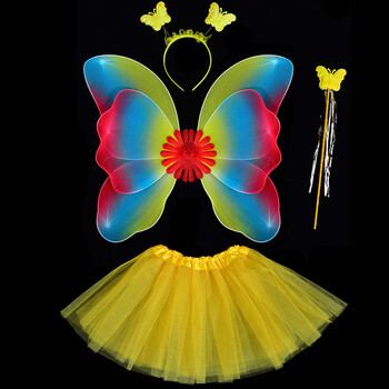 天使蝴蝶翅膀女童背饰道具配饰仙女公主魔法棒裙子双层彩虹翅膀裙子