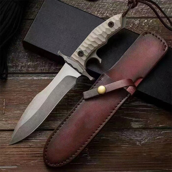 硕哥 a8钢直刀mk9小刀野营用刀石洗刀身龙骨一体双护手橄榄绿亚麻手柄