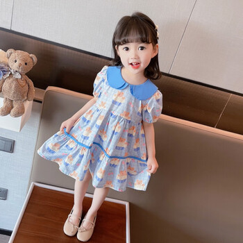 迪凡熊女宝宝连衣裙女童裙子16岁小女孩公主裙3卡通印花小童背带裙