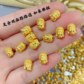 顾豪3d硬金999足金双面佛头转运珠路路通弥勒佛首手串手链隔珠男女款