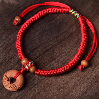 桃核婴儿童宝宝成人桃子核朱砂男女红绳手链 成人平安扣款【图片 价格