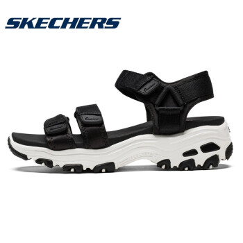 Skechers斯凯奇女鞋凉鞋夏季新款Dlites厚底熊猫鞋魔术贴休闲鞋沙滩鞋 黑色 40