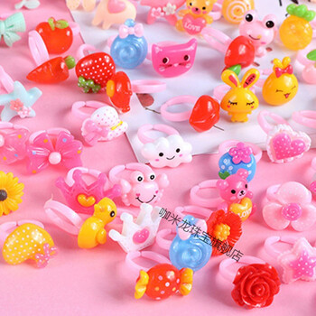 韩版儿童戒指女童卡通玩具戒指仿水钻女孩小戒指儿童饰品金粉戒指50个