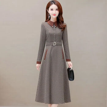 瑜巢醉冬裙连衣裙女长款裙30至40岁穿的格子春秋冬2023年大气高贵夫人