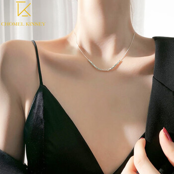 CHOMEL KINSEYS925银饰方块项链女生设计感豆豆锁骨链送朋友七夕情人节礼物 S925银米粒方块项链