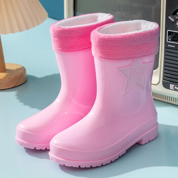 轻便防滑雨靴子大码防水胶鞋学生中大童水鞋套鞋 极光粉色 可拆卸内胆