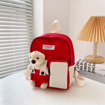 幼儿园儿童书包女孩男童可爱小熊双肩包宝宝外出轻便减负小背包红色