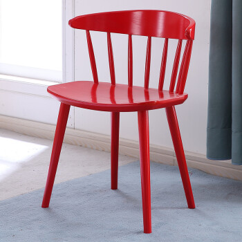 致泽北欧家用实木餐椅子 现代简约书房餐厅靠背扶手椅 日式复古温莎椅 红色