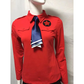 水兵舞服装秋季新款军绿长袖女翻领t恤军迷上衣演出服 红色 l