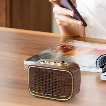 inwa迷你复古蓝牙音箱便携式无线音响智能音箱家庭音响胡桃木纹经典