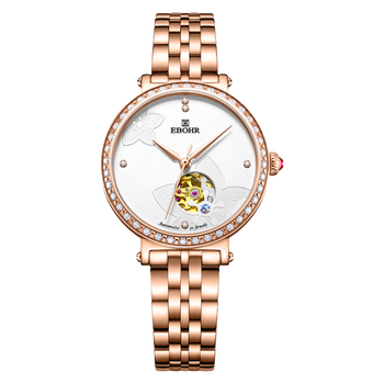 依波ebohr手表女士手表镂空窗精致自动机械表时尚潮流女表休闲雅致