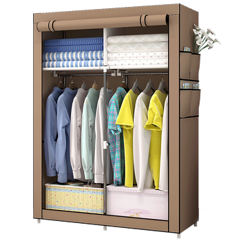 布艺简约现代卧室经济型组装加固整体衣柜家用布衣柜双排04酒红单门需