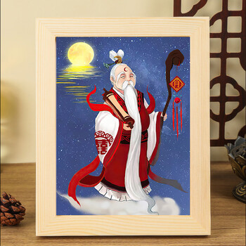 月老画像 喜神媒神月老画像实木框摆台月下老人牵红线结姻缘旺桃花