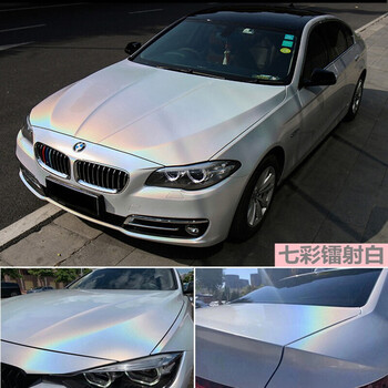 汽车改色膜全车膜渐变七彩镭射白车身贴纸改装车衣七彩镭射白凯迪拉克