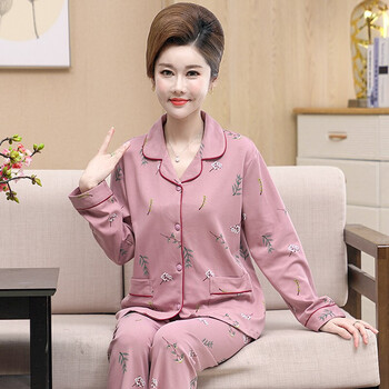 莫熙慈舒适中老年人睡衣女春秋季纯棉长袖妈妈家居服加大码中年妇女