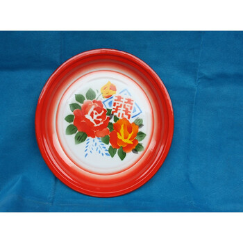 老式搪瓷盘子大号加厚圆形水果盘中式敬茶盘结婚托盘家用果盘怀旧