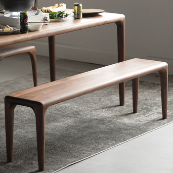 初石 北美黑胡桃木长凳餐桌凳子新中式家用长板凳换鞋凳长条凳餐凳 黑