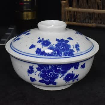 uyuk景德镇商用陶瓷大碗有盖子汤碗面碗青花瓷泡面碗带盖菜盘大号送礼