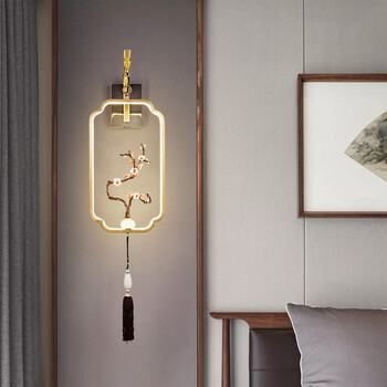 其所 新中式全铜壁灯客厅电视背景墙灯卧室房间床头灯走廊玄关装饰