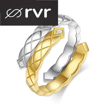 rvr轻奢金戒指南非钻石女戒时尚菱形真分色彩金钻戒送女友金拼色钻戒