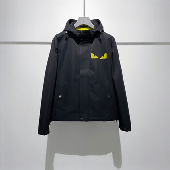 芬迪(fendi)22秋冬男士修身夹克衣小怪兽愤怒眼睛休闲连帽外套 黑色