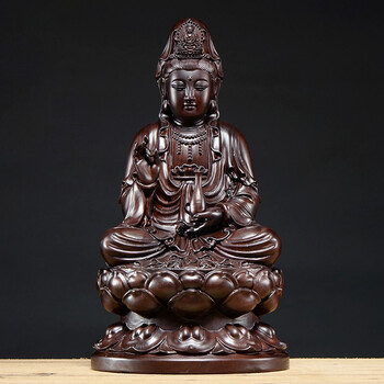 珠筠木雕观音佛像摆件坐莲观世音菩萨客厅家居供奉实木雕刻工艺品