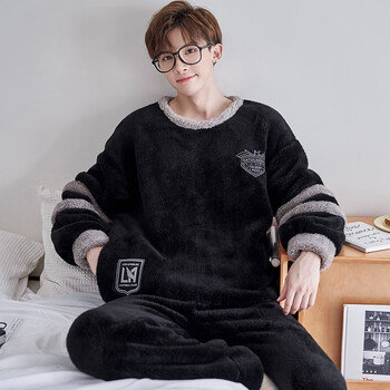 翠尧娄轻奢品牌睡衣男士秋冬款冬季冬天珊瑚绒加厚加绒保暖法兰绒家居