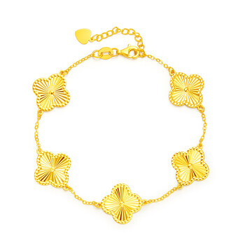 魅和四叶草黄金手链女999足金五花5g工艺金手镯手饰送女友生日礼 5g五