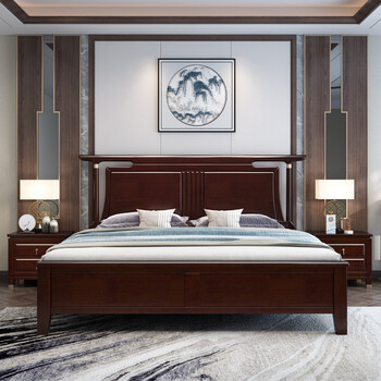 树型新中式实木床禅意轻奢中国风18米主卧室双人大床家用15米床婚床15