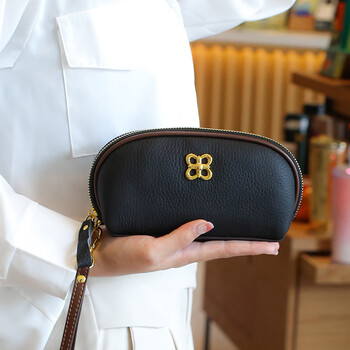 2022新款牛皮女士手拿包气质可放手机真皮小包包女高端零钱包手包黑色