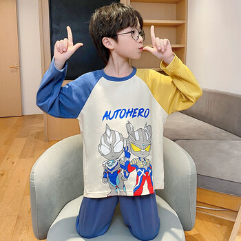 素菲娜男童睡衣春秋纯棉男孩长袖套装新款2023奥特曼中小儿童家居服