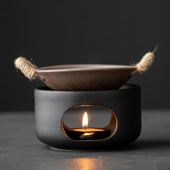 蜡烛温茶器陶瓷蜡烛温茶炉暖茶底座温茶台保温炉日式黑陶小火炉加热煮