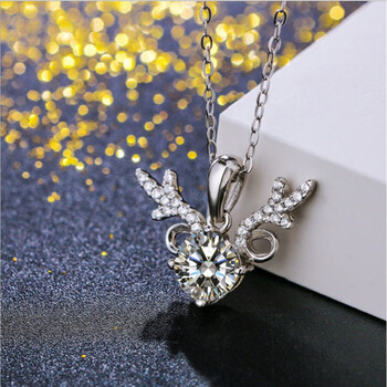 金大福足银925莫桑钻套链个性一鹿有你女式项链送女友七夕情人节礼物