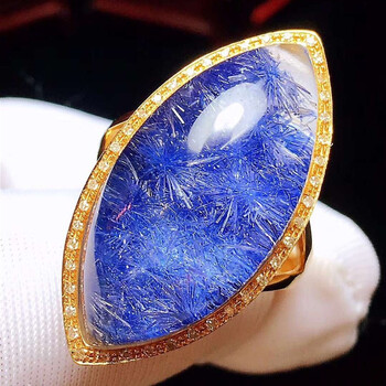 经典蓝色妖姬天然蓝发晶戒指 晶体干净上手美舒适颜色棒富贵的蓝12-38