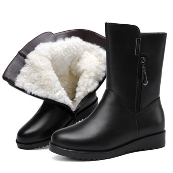燕喻高腰皮毛一体雪地靴女士加绒棉皮靴冬季保暖羊毛短靴加绒妈妈棉鞋
