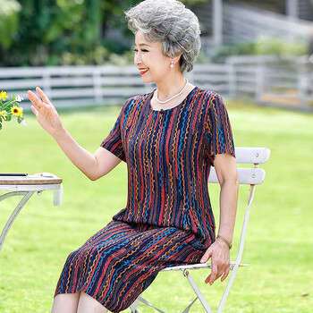 洱樱老太太服装奶奶装裙子夏款老人家连衣裙中老年人夏季短袖夏天穿的