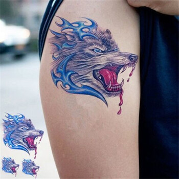 狼头纹身贴花臂半臂防水男女大图逼真刺青贴纹身贴男贴纸 狼头一张