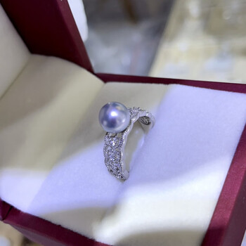 白新端淡水爱迪生珍珠戒指指圈指环赛澳白925银蕾丝宫廷风正圆强光 7.