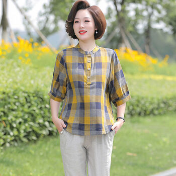 妈妈套装夏天妈妈夏装棉麻套装中老年女装短袖t恤中年夏季上衣两件套
