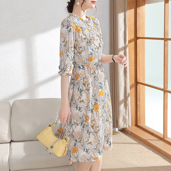 雪夕(xuexi)年轻妈妈装夏装洋气雪纺连衣裙气质高贵中老年女装短袖长