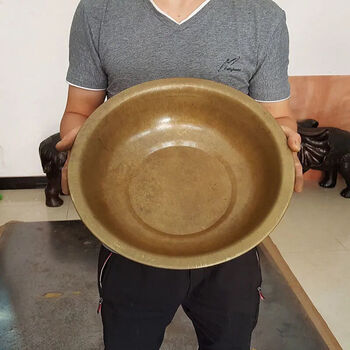 tvaj铜盆洗脸手工黄铜盆加厚大号水脸盆火盆结婚双喜老铜盆 直径36高9