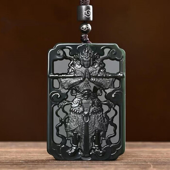 迎淇轩和田玉青玉细料大圣归来男士玉牌吊坠斗战胜佛悟空挂件 附证书