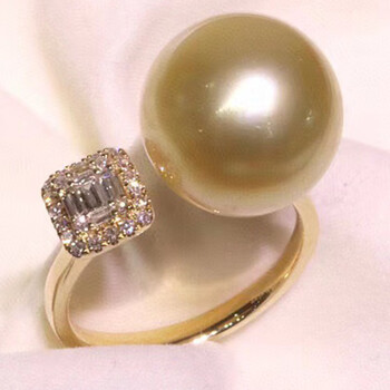 南洋半岛南洋金珍珠戒指海水18k金镶钻轻奢珠宝送女友送生日礼物128mm