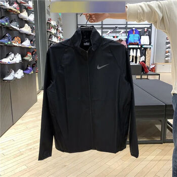 耐克nike官方新款男跑步训练速干梭织轻薄运动防风长袖外套夹克上黑色
