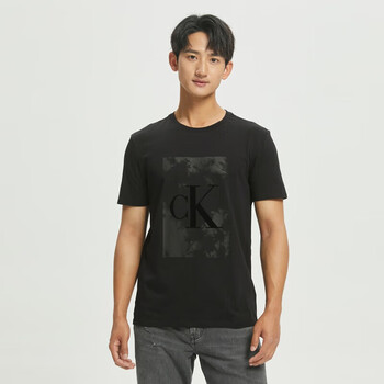 calvinkleinckjeans夏季男士时尚休闲圆领纯棉植绒logo透气短袖t恤40i