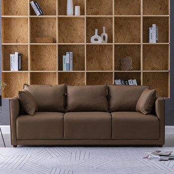 沙发同款科技布艺公寓客厅卧室服装店双三人网红款棕色55315皮大单人