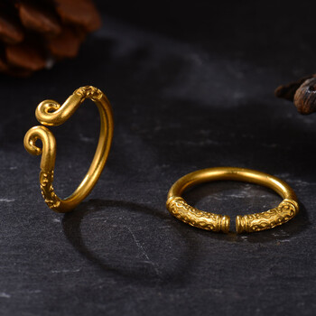 法金指环戒实心一对足金送女朋友礼物老婆礼物 黄金金箍棒戒指实心约