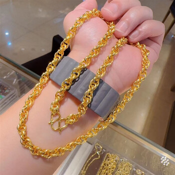 黄金项链环环相扣项链男女士项链送爷爷爸爸寿礼生日礼物约30克面宽