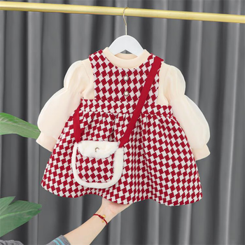 苏豫儿一岁宝宝衣服冬天加绒童装女套装2023新款05岁女孩衣服方格裙子
