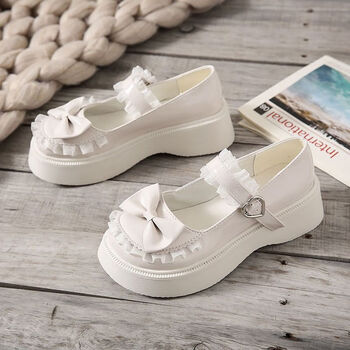 钟阿四夏季新款jk制服日系洛丽塔圆头厚底学生蝴蝶结玛丽珍鞋米白色37